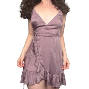 Free People XS Lilac Purple Satin All My Love Shine Wrap Mini Dress Fairy